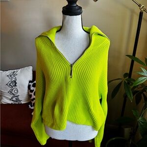 Chic Neon Green V-Neck Sweater